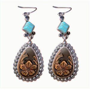 NEW Western style Brown & Turquoise Stud with drop earrings - Silver plated